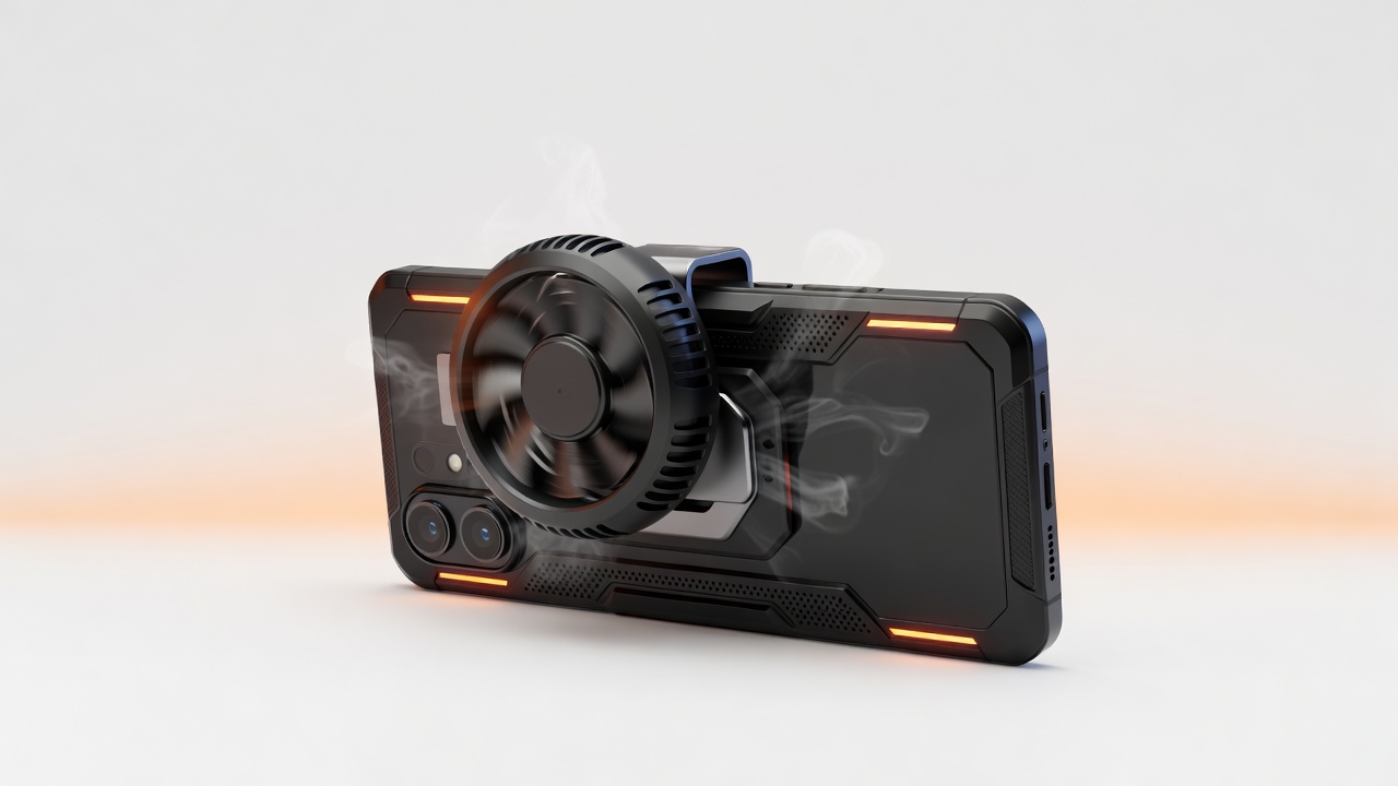 Close-up detail of mobile gaming cooling fan
