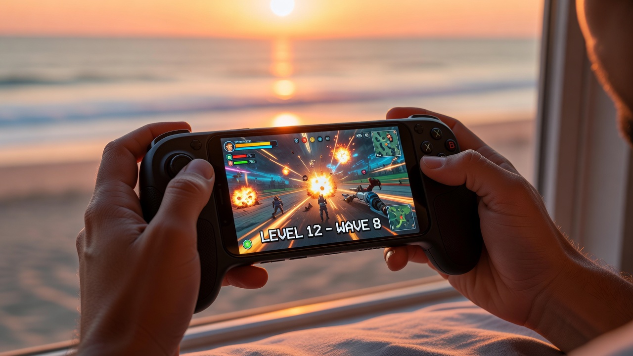 Gaming grips in use during mobile gaming session